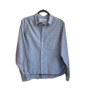 Frank & Eileen Silvio Women’s Blue Striped button up shirt. Size Large